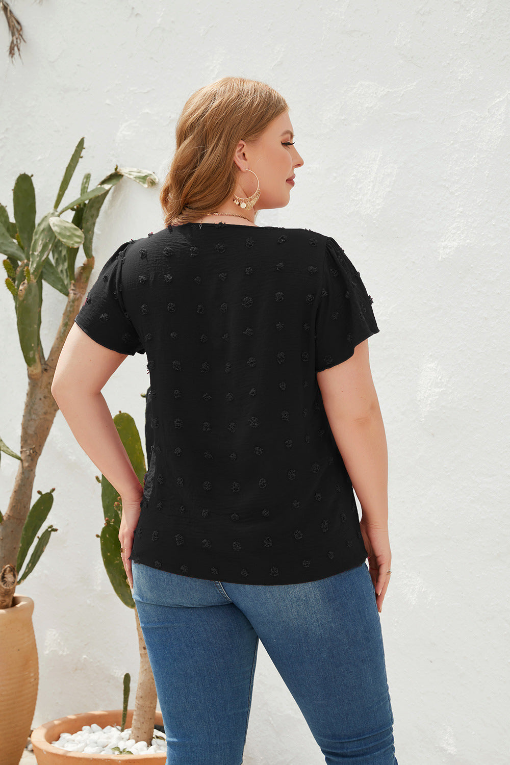 Plus Size Loose Fitting Casual T shirt Spring Summer Women Clothing V neck Fur Ball Short Sleeve Office Top