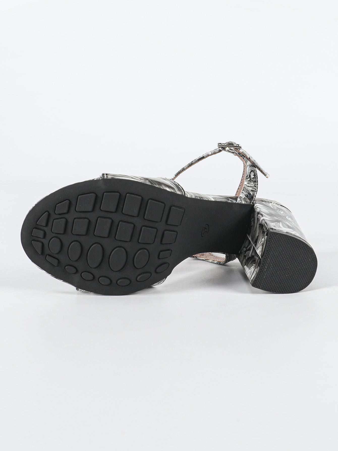 Round Toe High Heel Sandal Slippers Women Summer One Strap Floral Chunky Heel Sandals