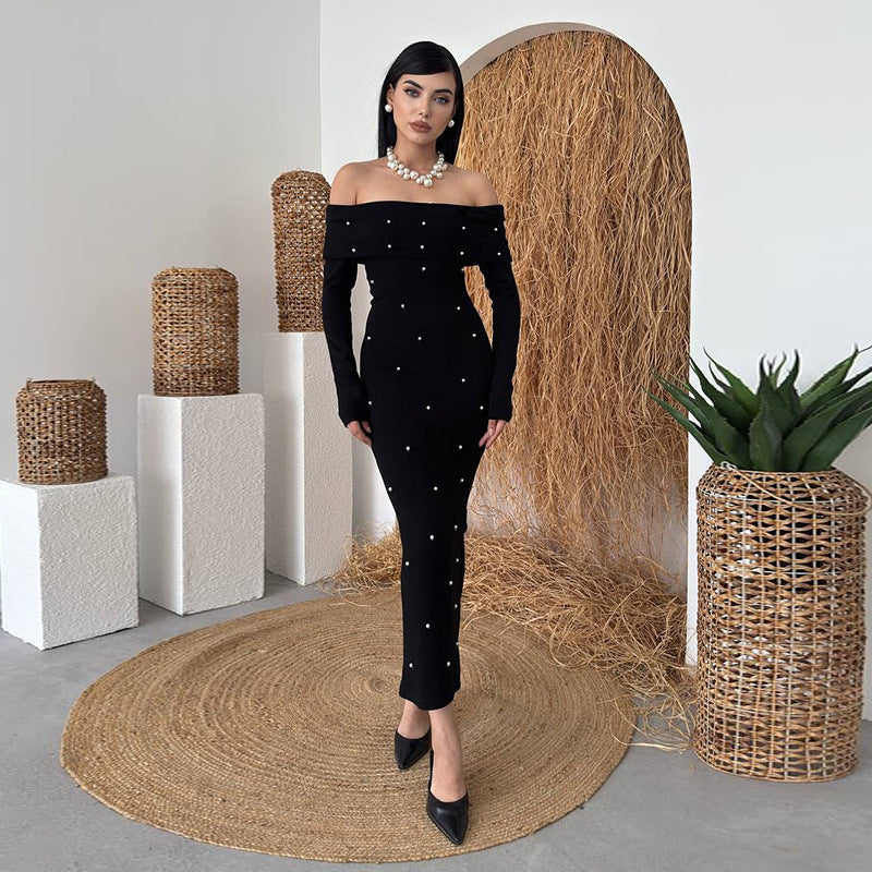 Beaded off Shoulder Dress Spring Slim Fit Evening Dress