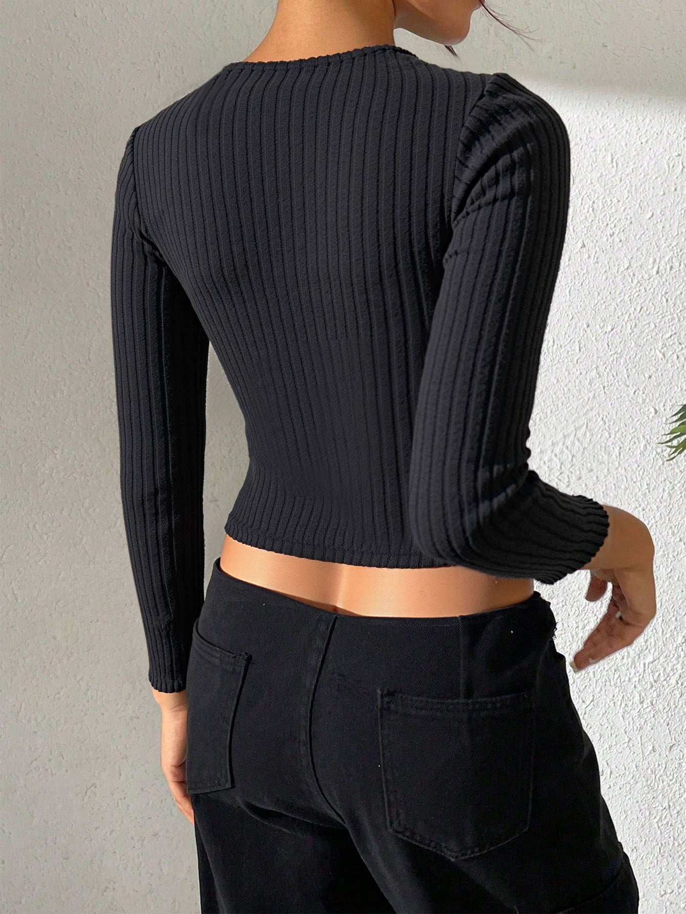Women Clothing Simple Adult Lady like Woman T shirt Short Autumn Winter Cropped Exposed Design Long Sleeve Top