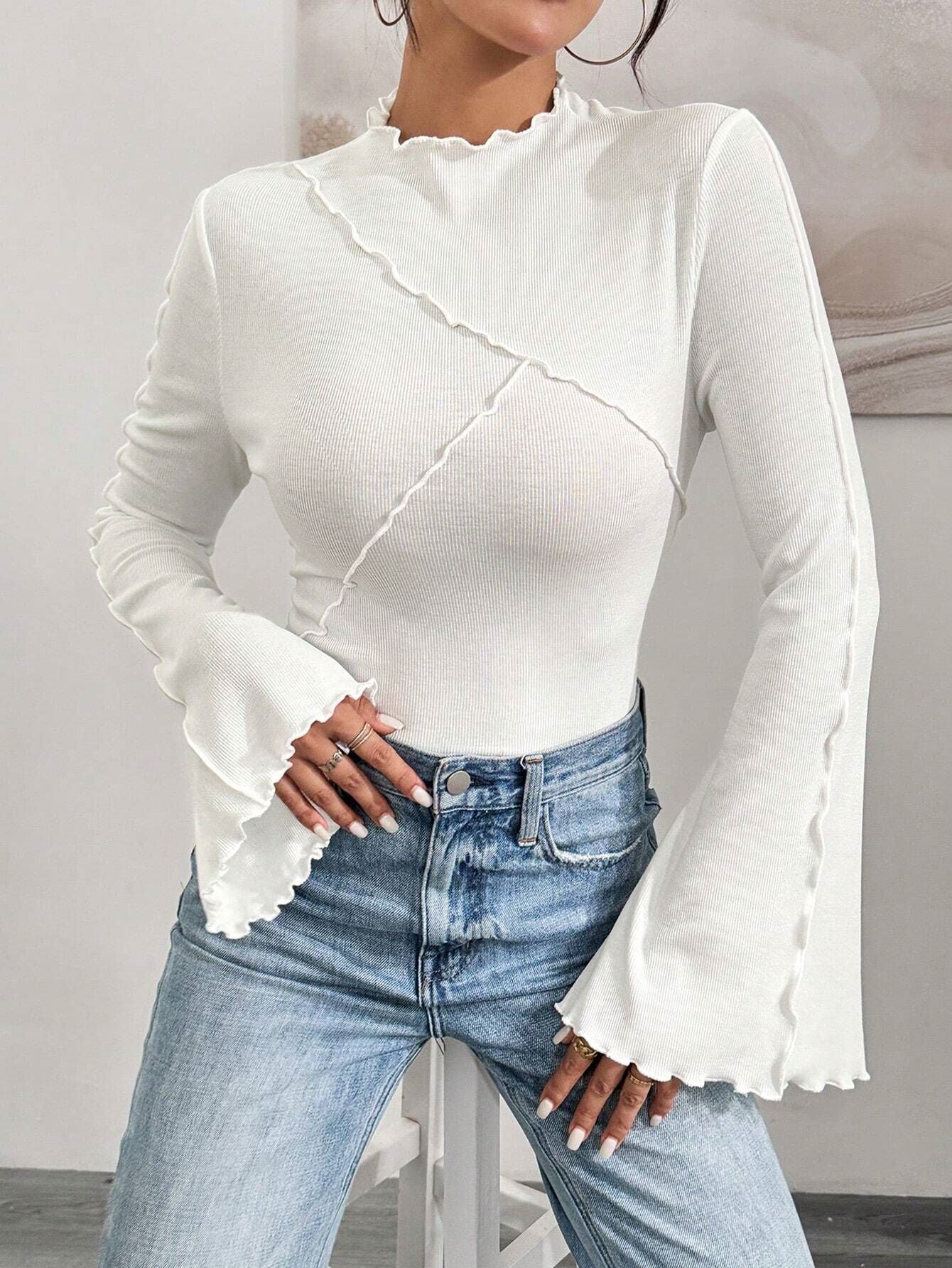 Autumn Ruffled Collar Bottoming Shirt Beveled Bell Sleeve Slim Fit Inner Wear