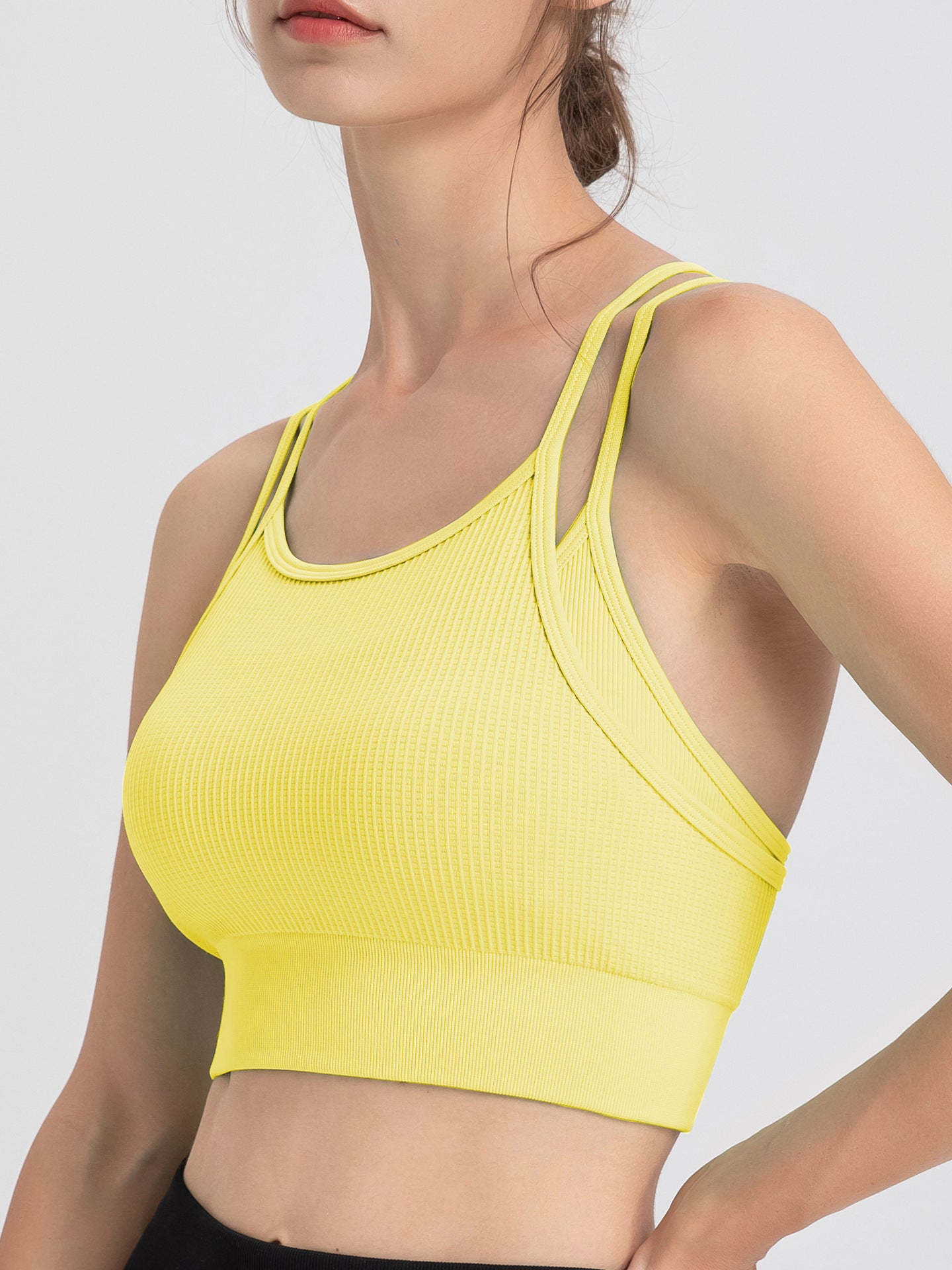Sports Underwear Women Spaghetti Strap Beauty Back Faux Two Piece Sports Underwear Yoga Workout Clothes Bra Vest