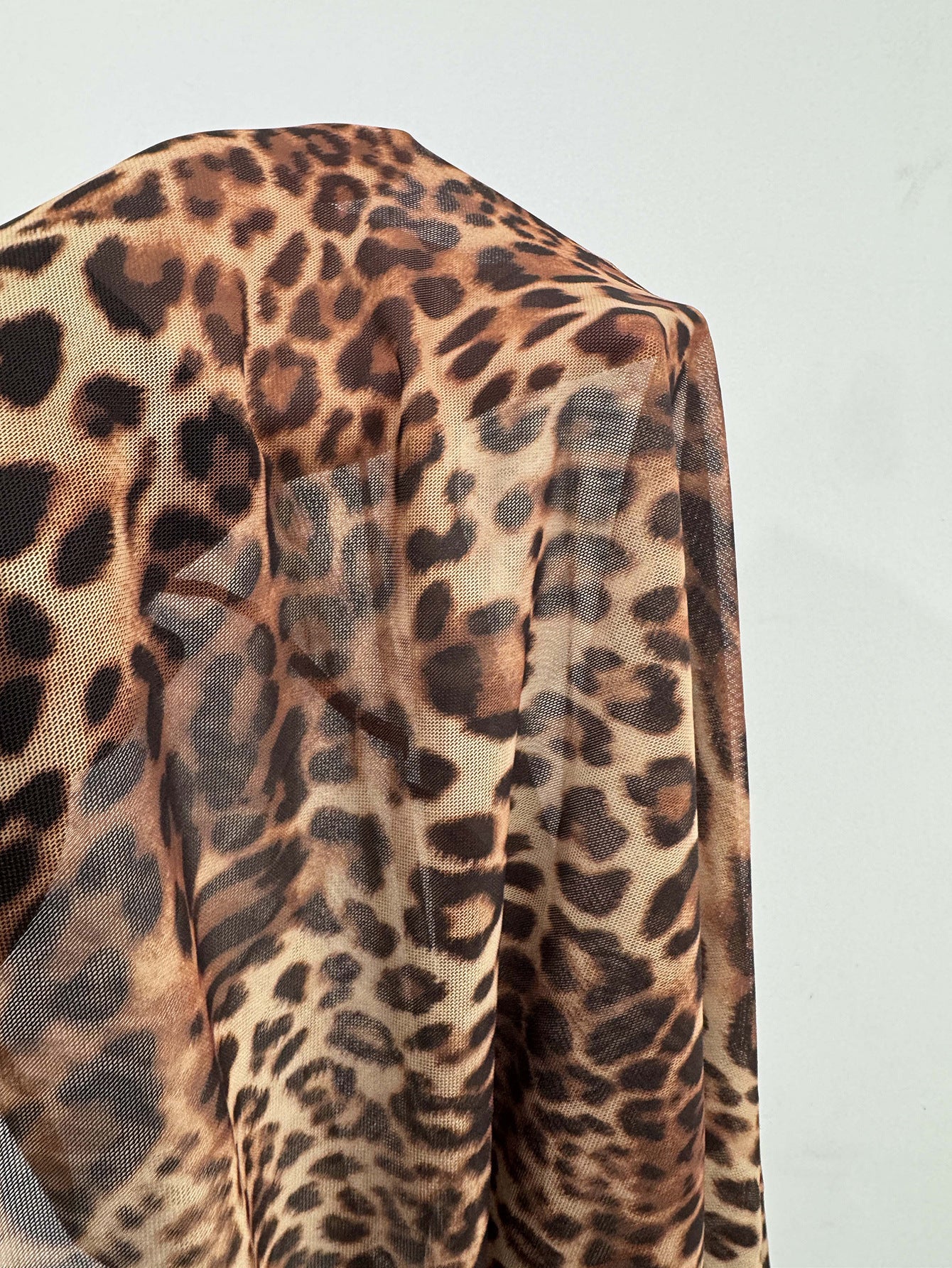 Summer Beach Outerwear Shirt Leopard Print Chiffon Fabric Sun Protection