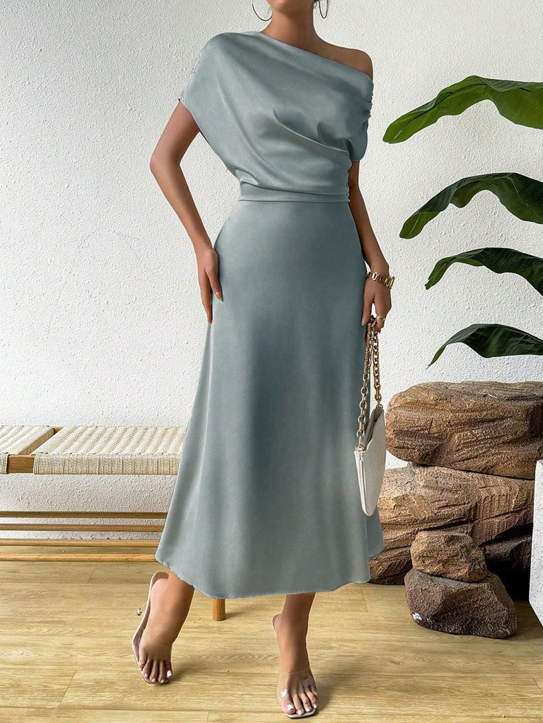 Women Clothing Trendy Summer Satin Satin Women Summer Dress Tight Jumpsuit Long Dress