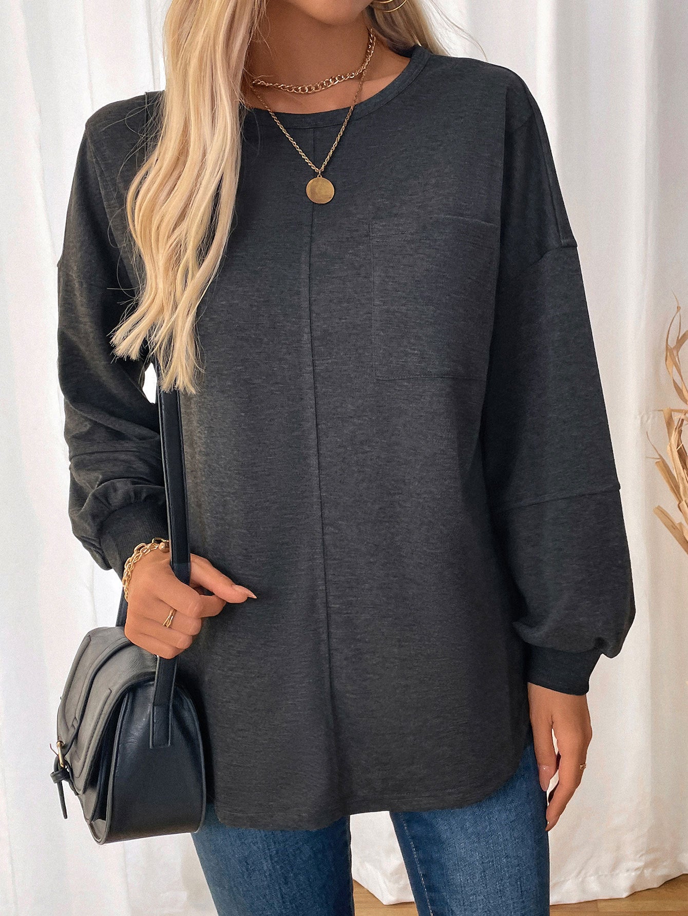 Top Autumn Women Clothing Long Sleeve Crew Neck Pullover Sweatshirt