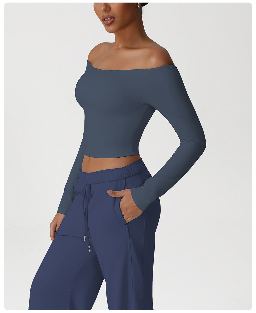 Yoga Clothes Sexy Long Sleeve off Shoulder Top High Elastic Fitness Sports Blouse T shirt