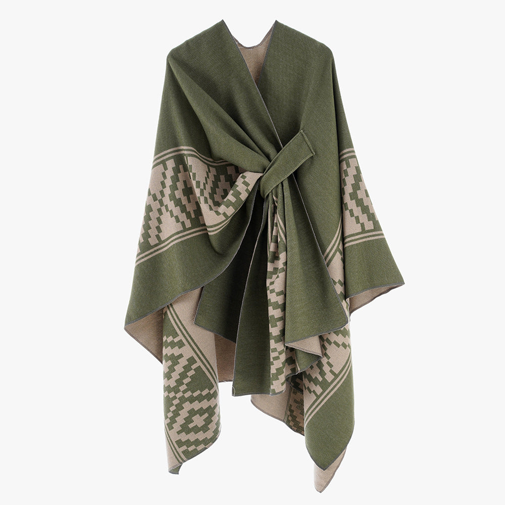 Women Shawl Simple High Quality Jacquard plus Bar Split Talma Catwalk Show Outwear