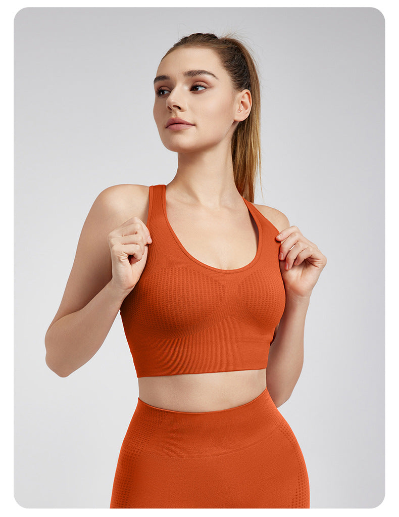 Spring Summer Beauty Back Exercise Underwear Fixed Cup Breathable Hole Workout Bra Nude Feel Skin Friendly Yoga Bra Wear Free Bra