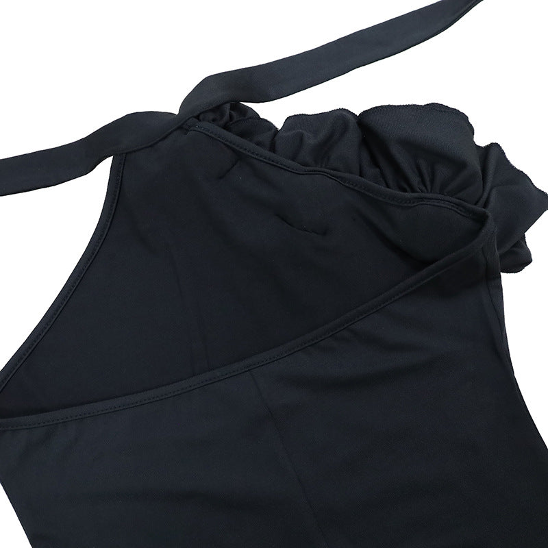Women Clothing Three Dimensional Floral Sexy Halter Backless Split Dress