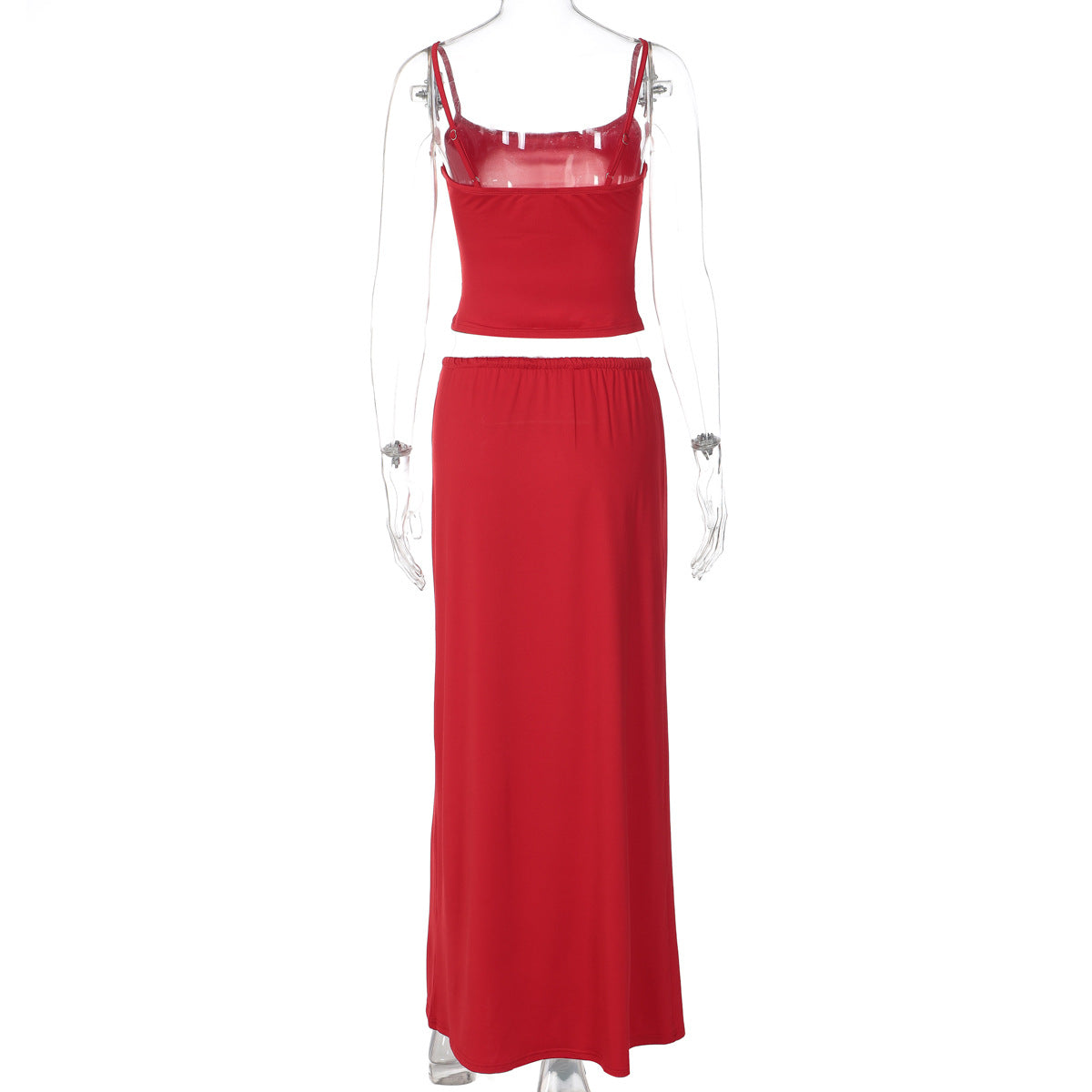 Slim Fit Sexy Little Suspenders Solid Color Sheath Self Tie Dress Two Piece Sets Women
