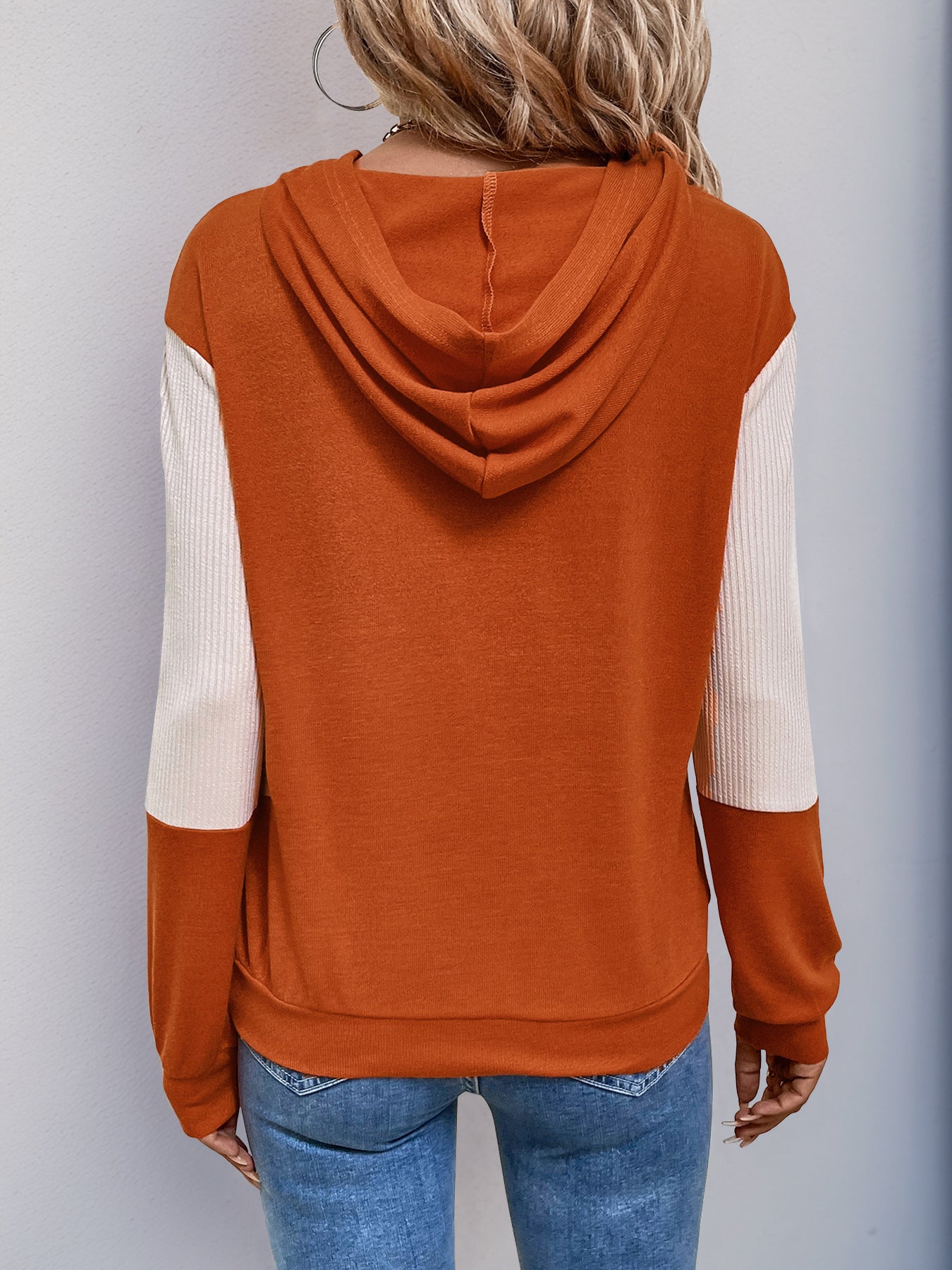 Autumn Knitted Color Blocking Sweatshirt Women Hooded