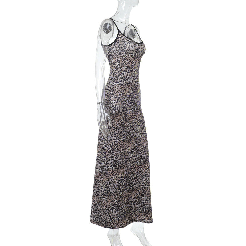 Spring Socialite Elegant Slim Leopard Print Cami Long Dress