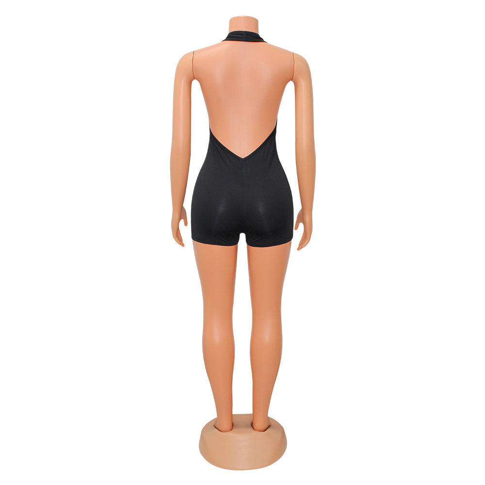Summer Women Clothing Sexy V neck Tight Halter Backless Jumpsuit