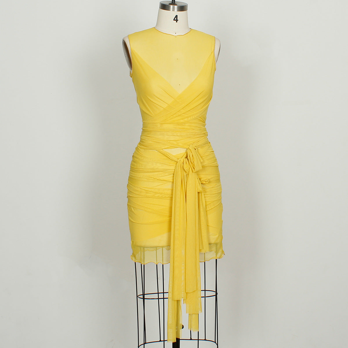Spring Women Fashion Design Sheer Mesh Sexy Backless Slim Fit Sheath Dress