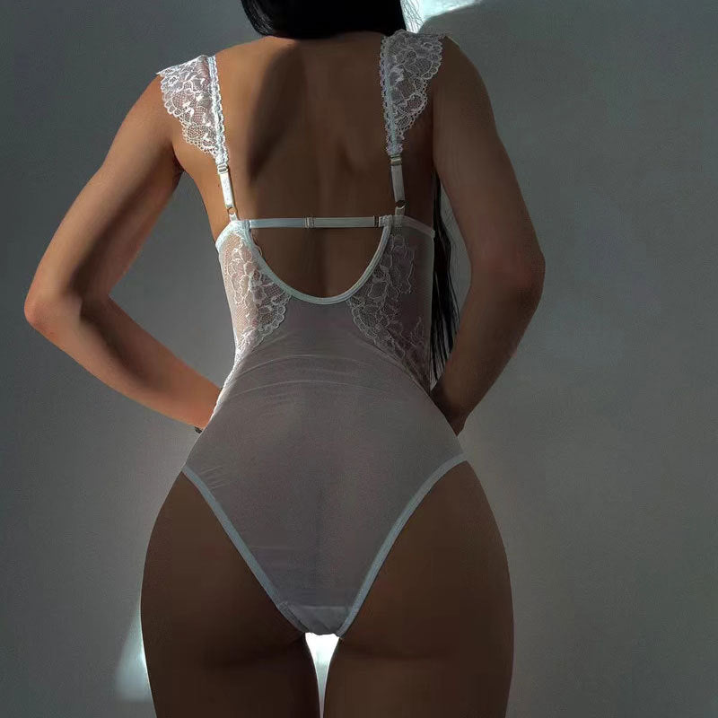 Sexy Lace Steel Ring See through Push up Solid Color Slimming Thin Comfortable Jumpsuit Sexy Lingerie