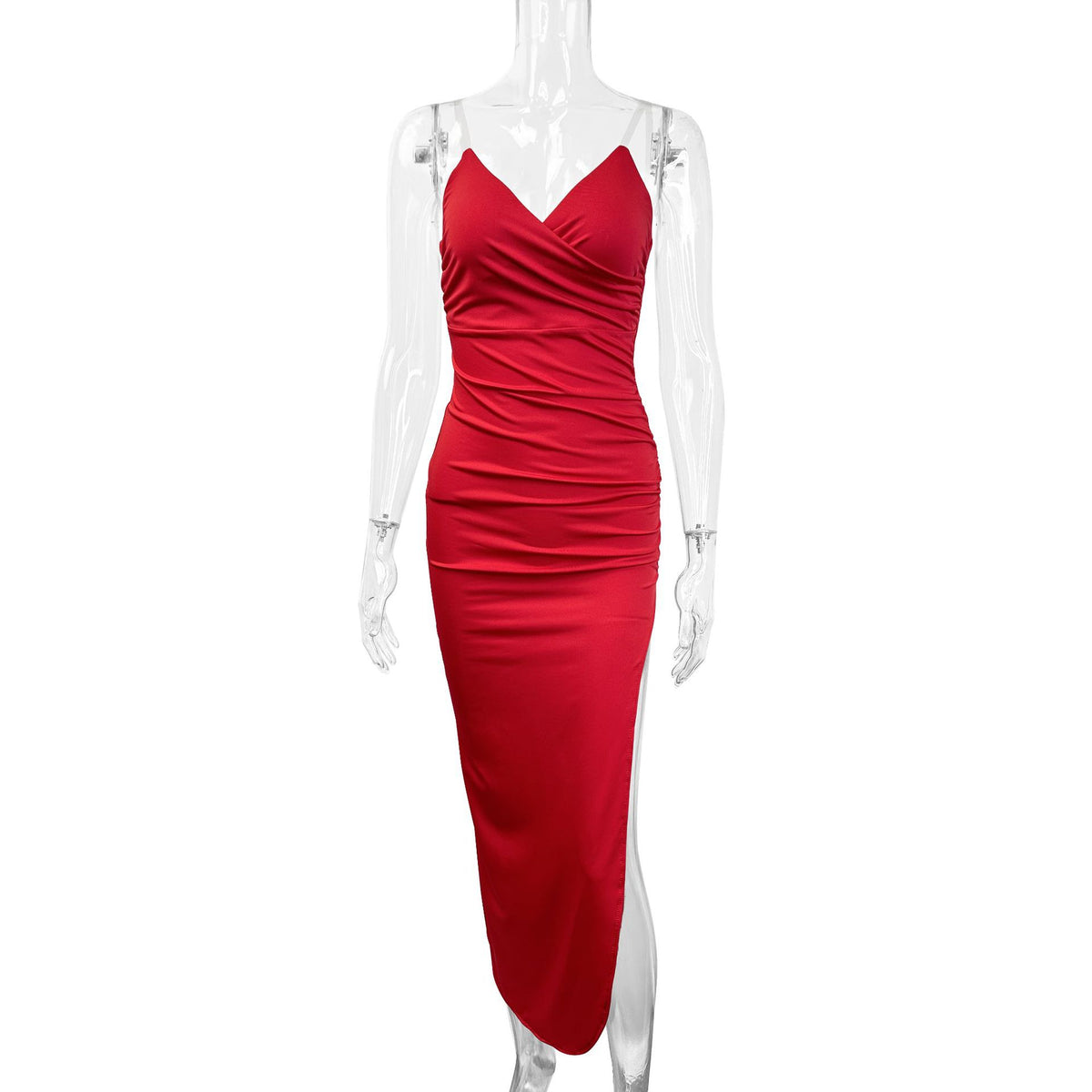 V neck Sexy Slim Fit Backless Split Sling Jumpsuit Long Sleeveless Dress