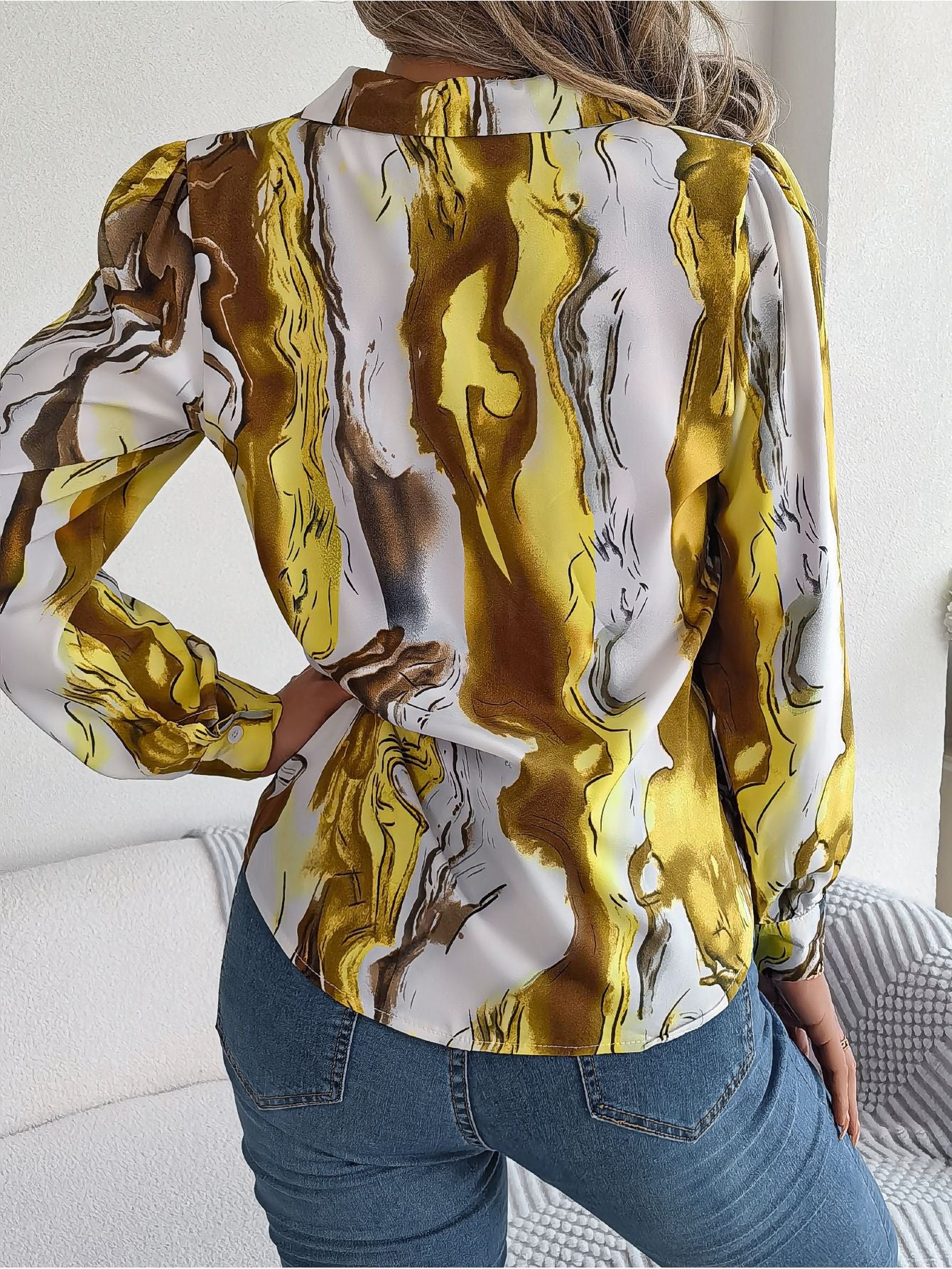 Autumn Winter Casual Contrast Color Striped Collar Long Sleeve Shirt Women Clothing