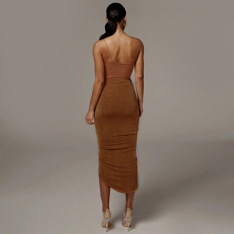 Summer Women Clothing Sexy Slim Fit Irregular Asymmetric Skirt Trend Drawstring Skirt