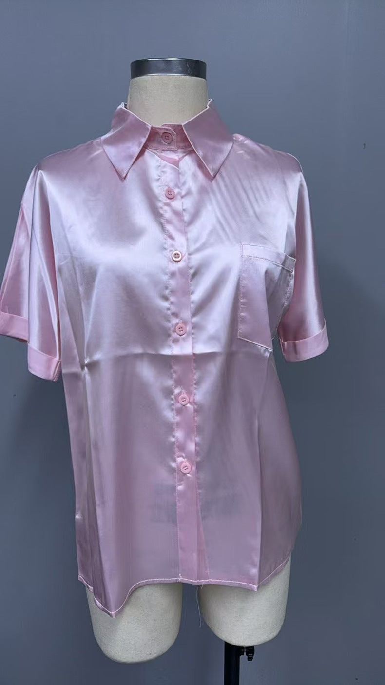 Summer Casual Satin Satin Short Sleeved Shirt Korean Professional White Collar Office Interview Shirt