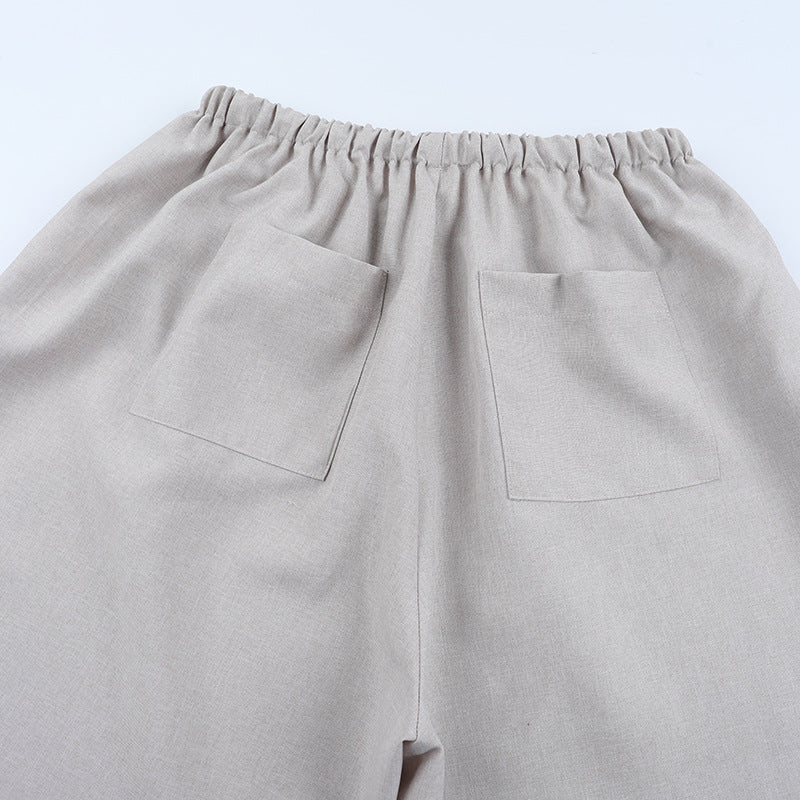 High Waist Loose Casual Wide Leg Trousers Women Autumn All Matching Linen Straight Pants