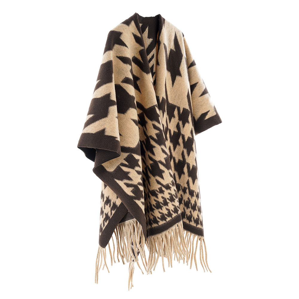 Women Autumn Winter Thickened Cape Coat Split Shawl