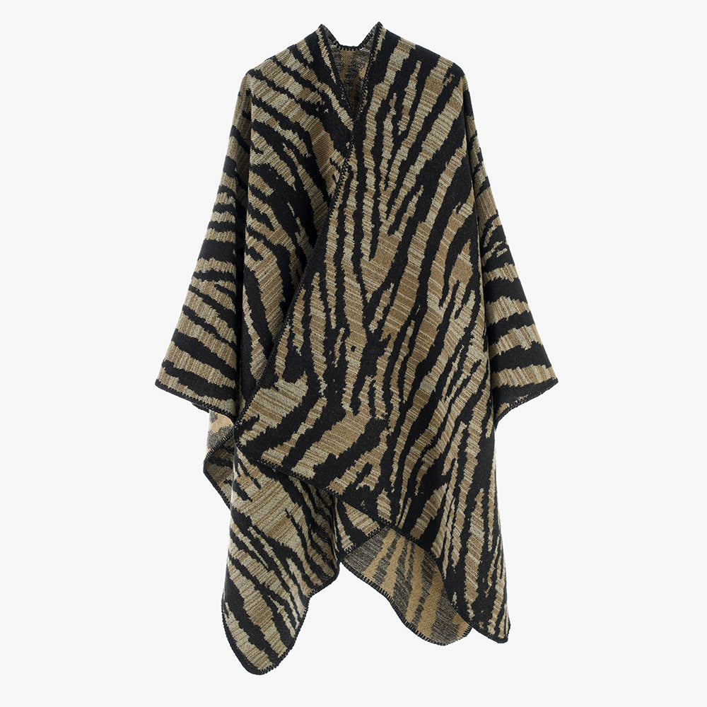 Fashionable Striped Shawl Women Autumn Winter Korean Striped Color Matching Zebra Pattern Warm Cashmere like Shawl Trendy