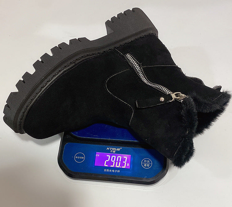 Short Thick Soled round Toe Snow Boots Women Vintage Fleece-Lined Thickening Thermal Cotton Shoes