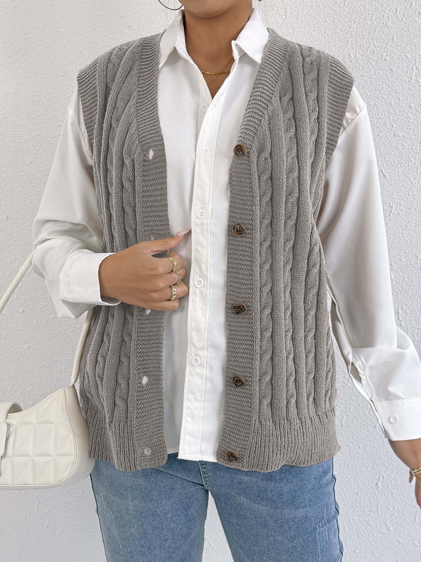 Women Knitted Cardigan Autumn Winter Women Clothing Casual Outerwear Vest Twist Woven Sweater Vest