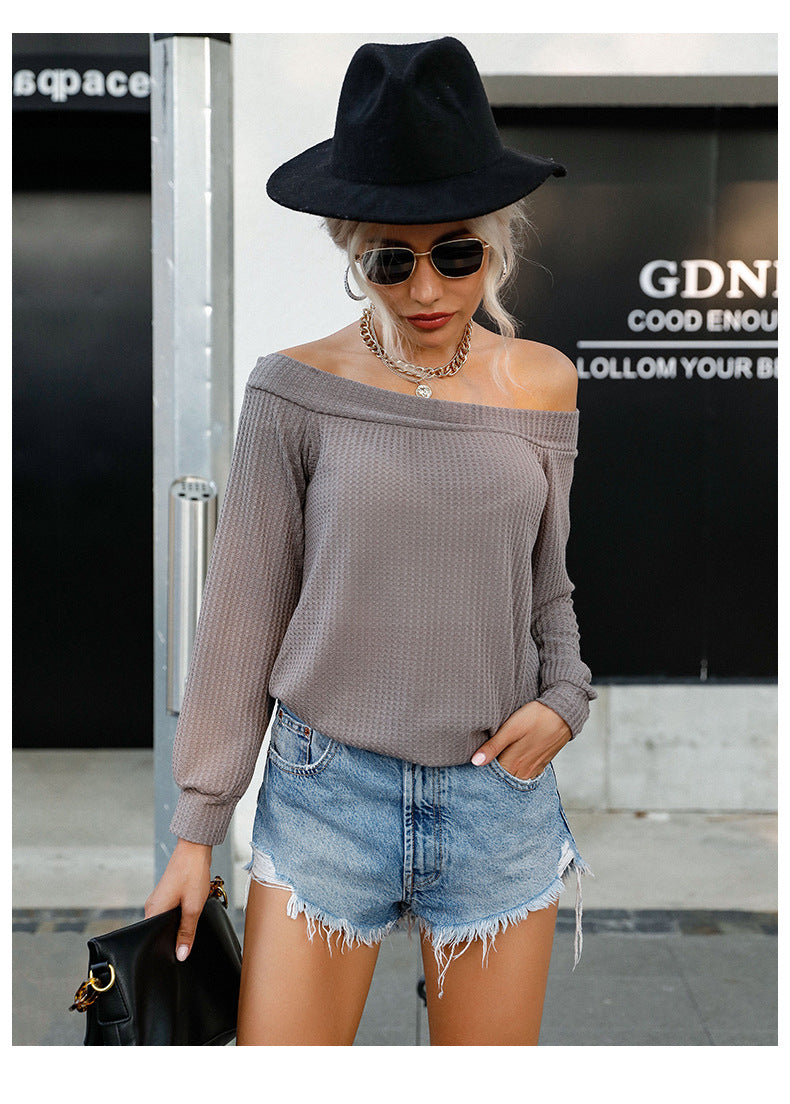 Autumn Winter Women Wear Solid Color Long Sleeve off Shoulder Knitwear