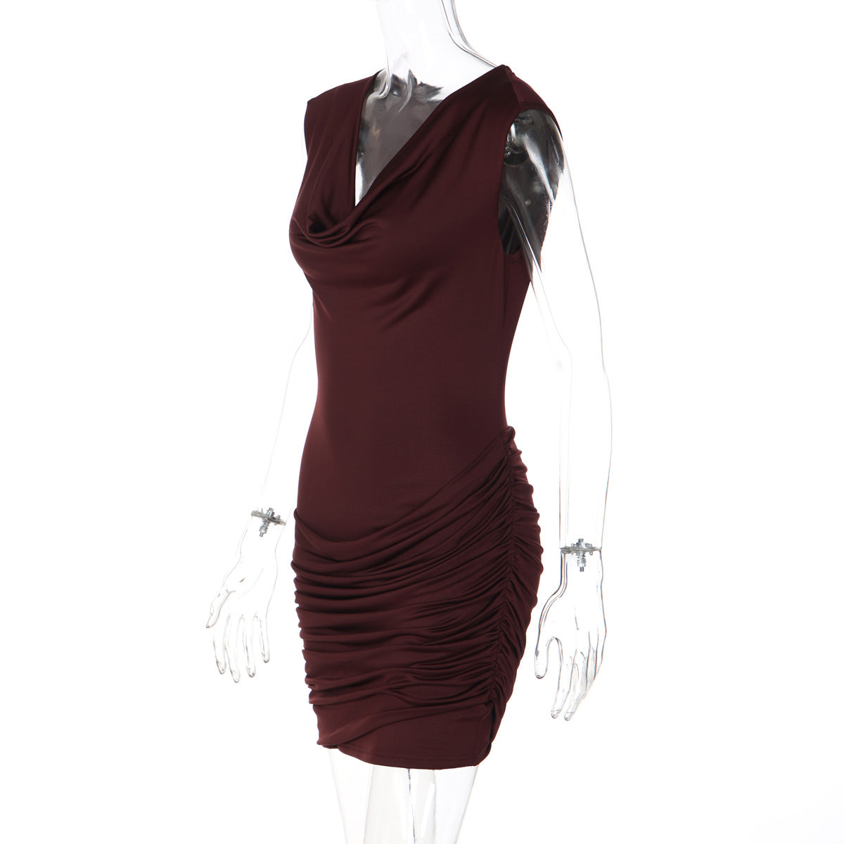 Women Clothing Sexy V neck Slim Ruffle Hip Sleeveless Dress