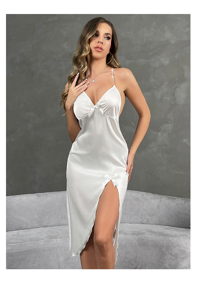 Suspender Sexy Slit Nightdress Sexy Eyelash Lace Stitching Home Wear