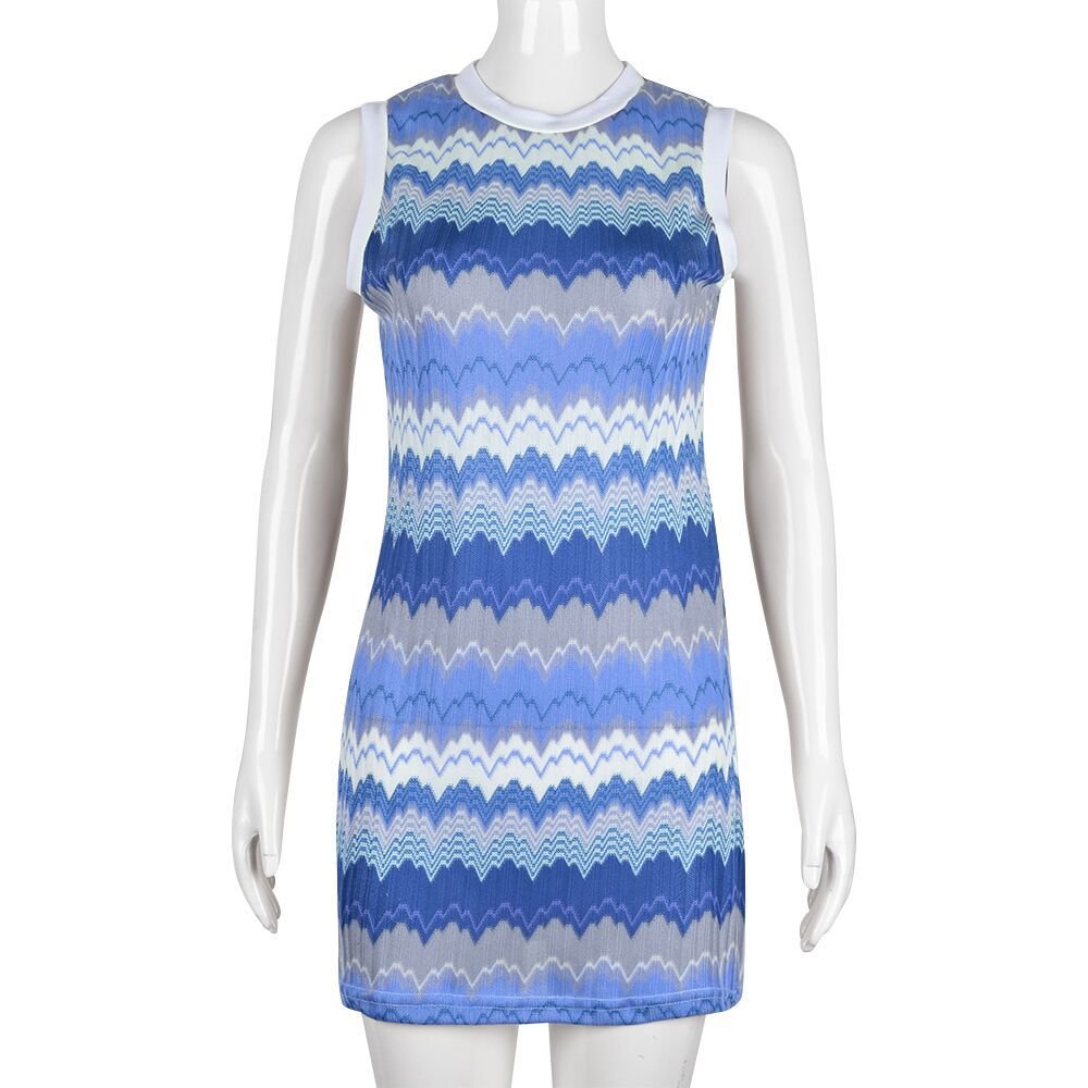 Women Clothing Spring Pattern Print round Neck Contrast Color Sexy Dress