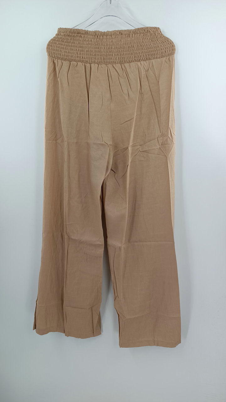 Spring Summer Women Clothing Cotton Linen Solid Color Elastic Waist Wide Leg Pants Casual Pants Trousers