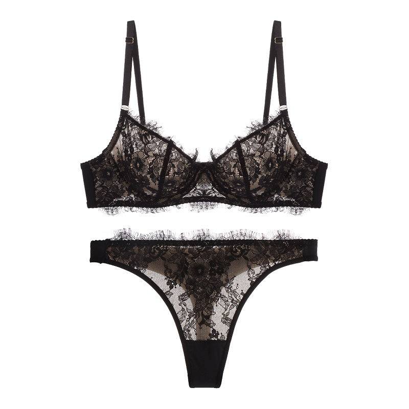 European French Eyelash Lace Sexy Lingerie Women Breathable Bra Set