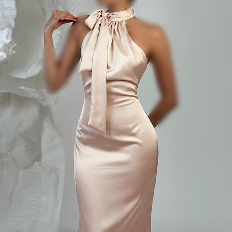 Sexy Backless Fishtail Evening Dress Autumn Elegant Halter Dress