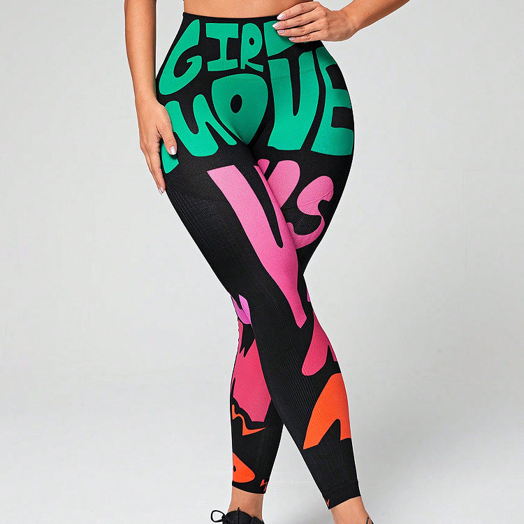 Graffiti Printing Yoga Pants Tight Seamless High Waist Hip Lift Quick Drying Nude Feel Breathable Sports Fitness Yoga Pants Yoga Pants