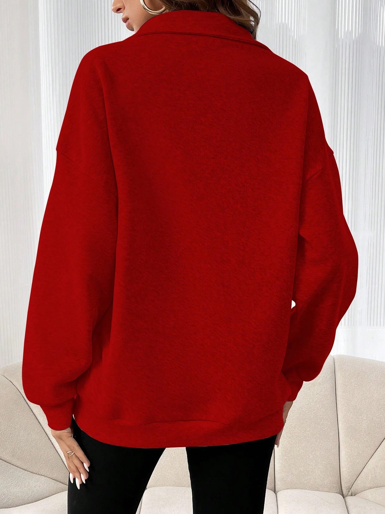Autumn Winter Zipper Collared Solid Color Casual T Women Top Sweatshirt