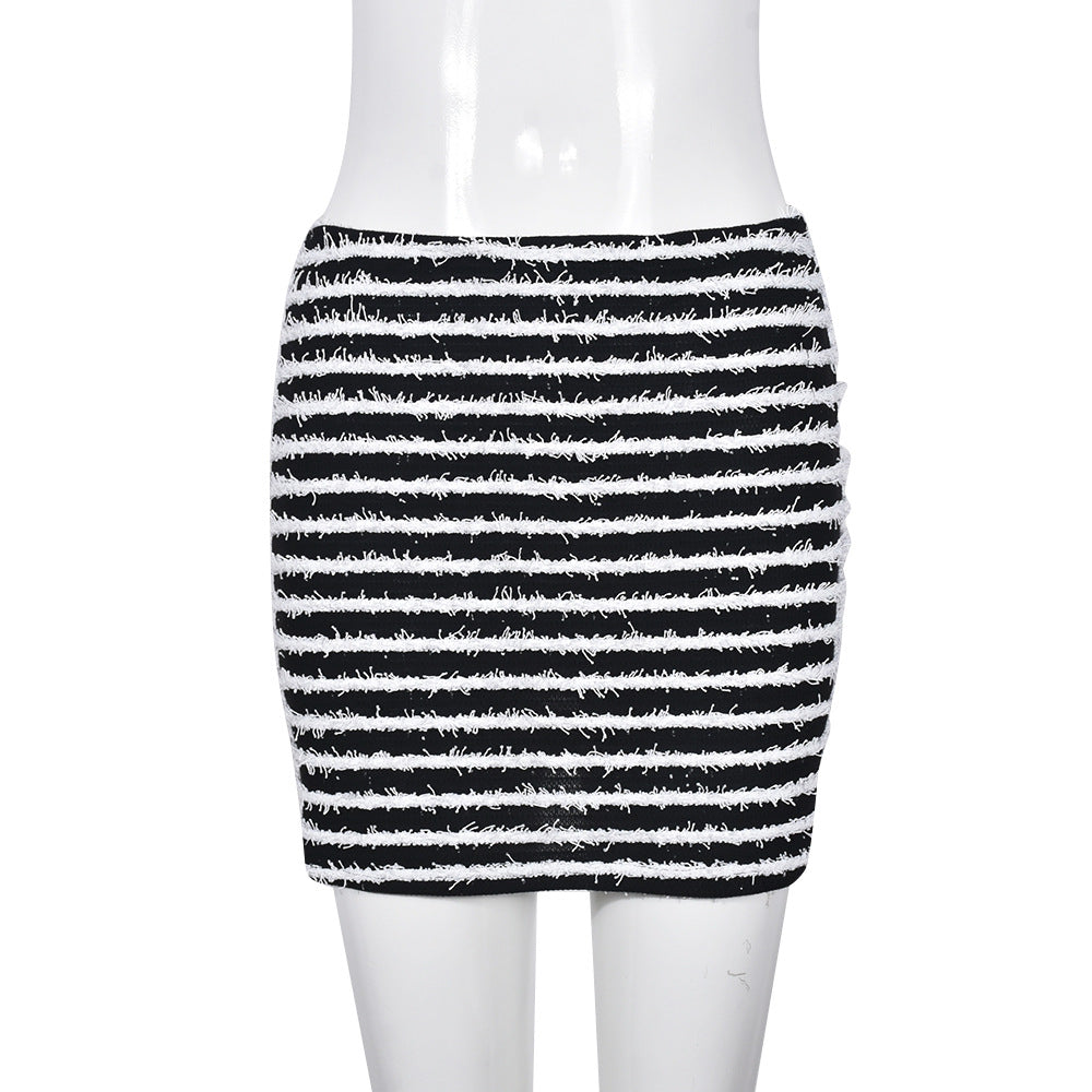 Self Designed Women Clothing Hollow Out Cutout Cropped Contrast Color Sling Top Skirt Two Piece Set