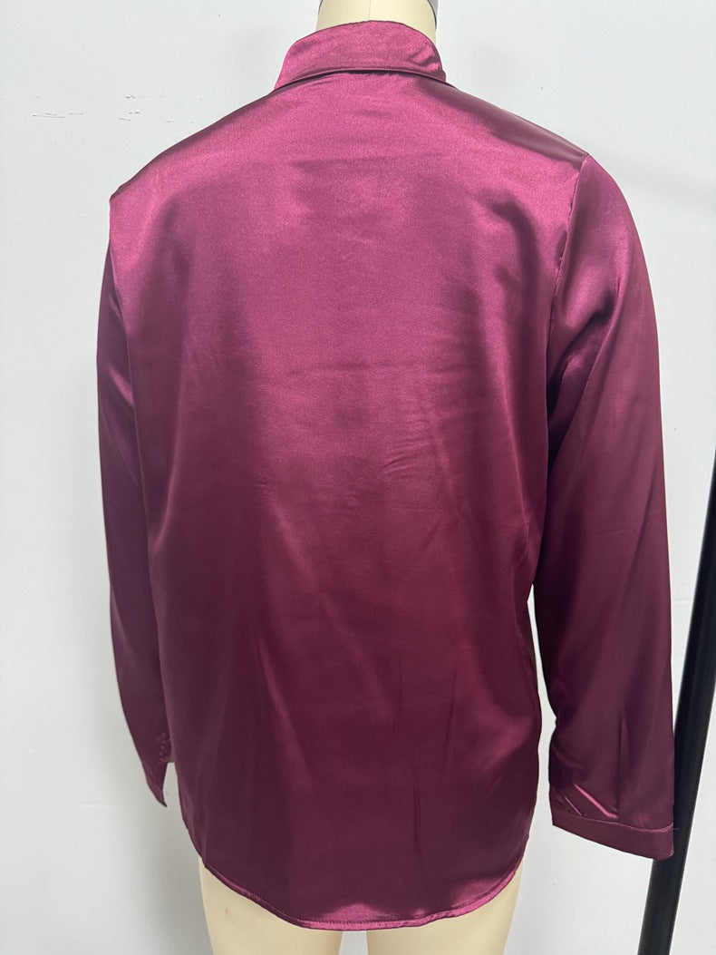 Women Clothes Clothes Spring Summer Satin Shirt Shirt Long Sleeve Satin Top