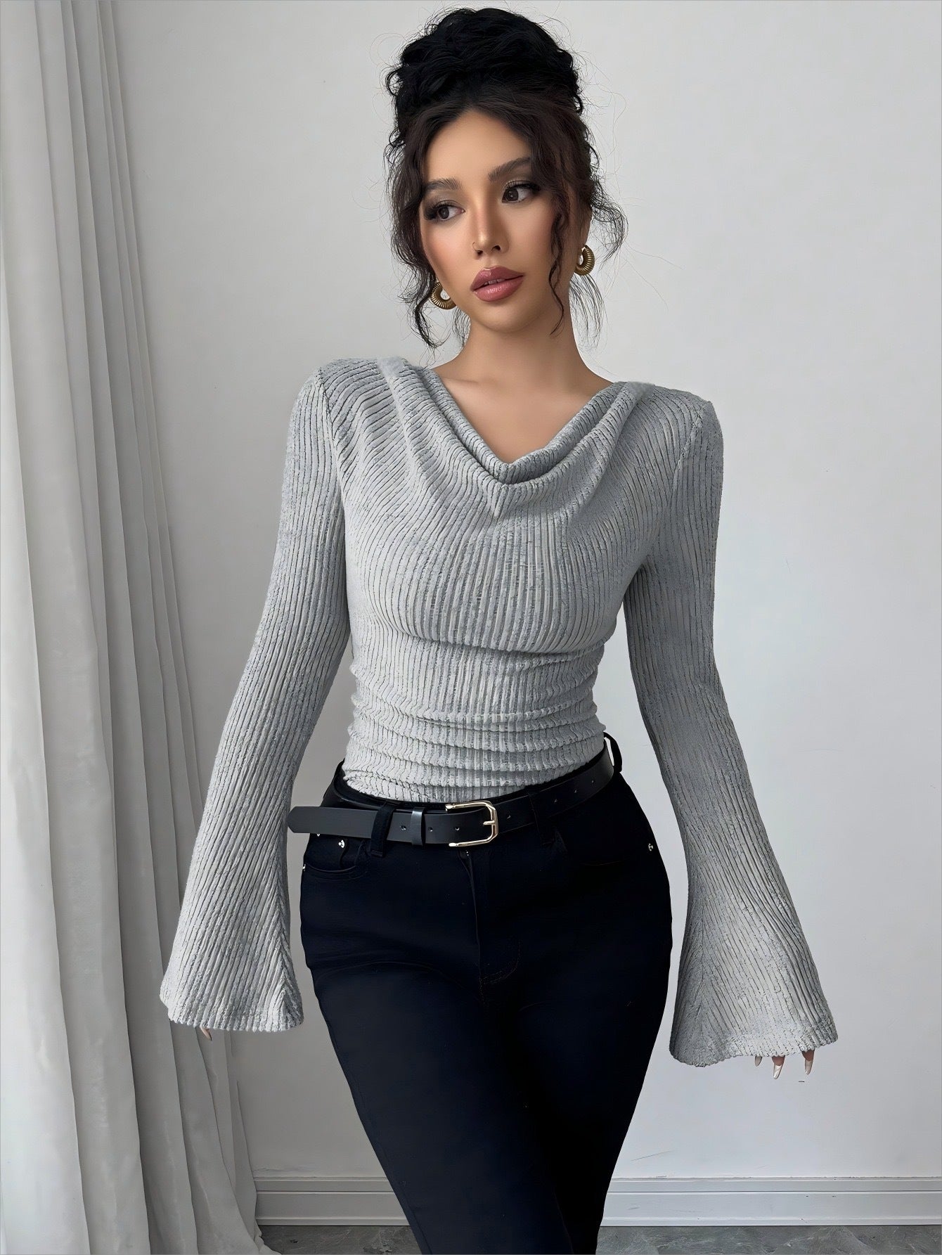 Autumn Winter Women Clothing Ribbing Bottoming Sweater off the Shoulder Slim Knitted Long Sleeved Top Office