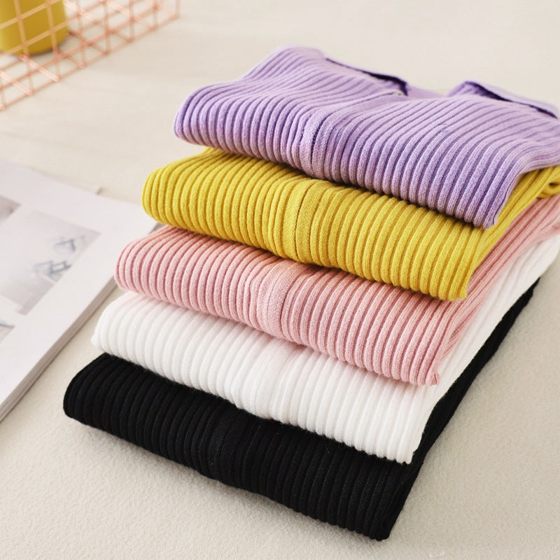 Knitted Bottoming Solid Color Slim Fit Top Long Sleeve Polo Collar Women Short Sweater Autumn Winter Cardigan