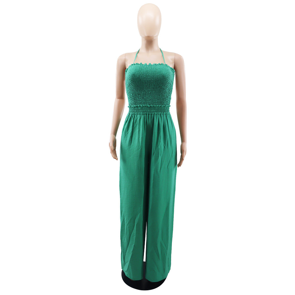 Lace up Fashionable Bandeau Sexy Backless Elastic Waist Loose Straight Jumpsuit