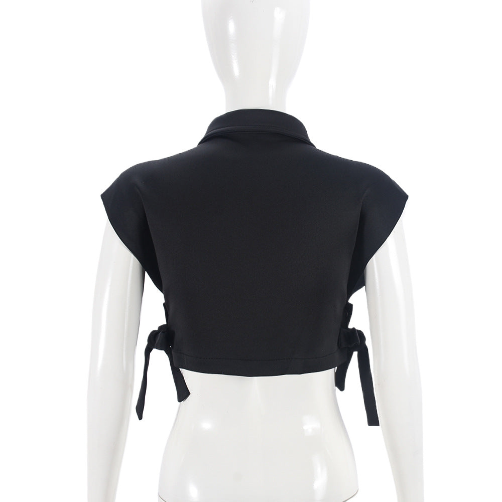 Women Clothing Snap Lace up Trendy Hollow Out Cutout out Overalls Vest Top
