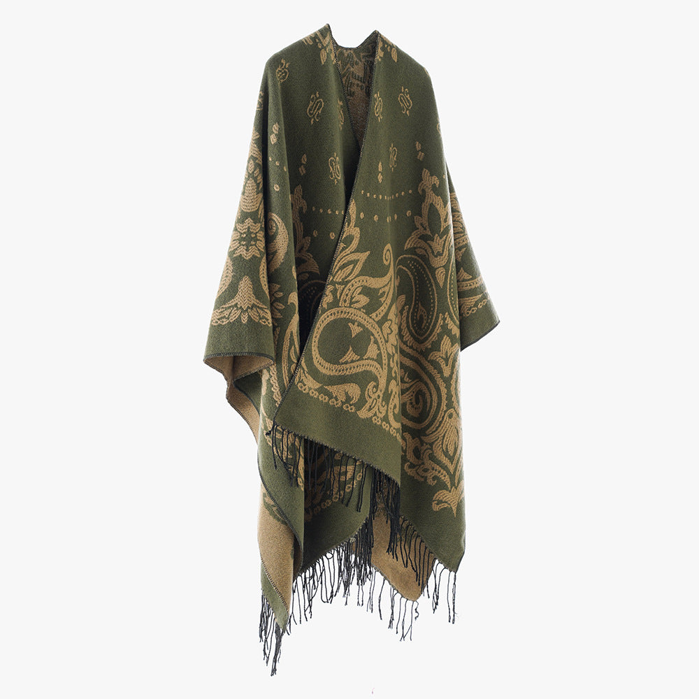 Retro Ethnic Print Shawl Thickening Large Kerchief Autumn Winter Warm Warm Shawl
