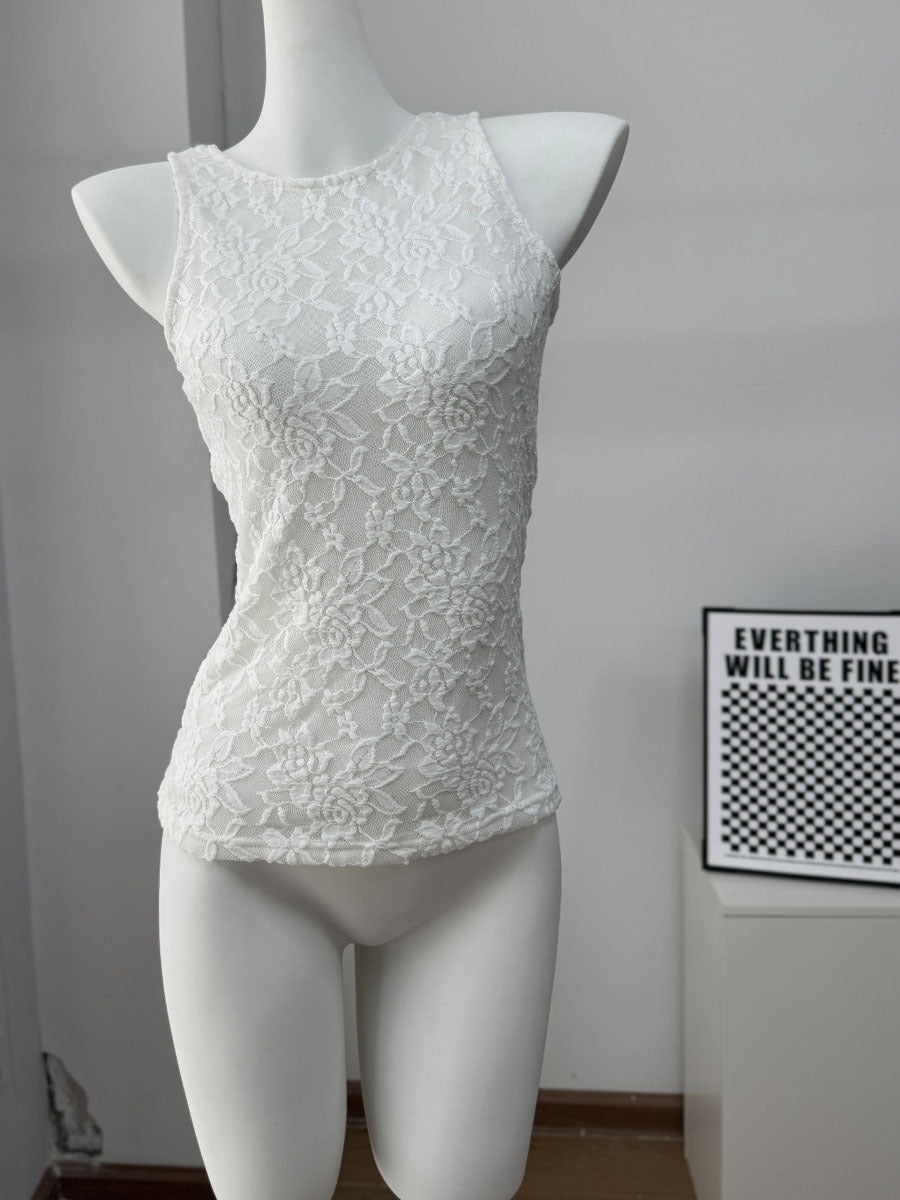 Sexy Back Cutout Lace Stitching Beautiful Back Tank Top Slim Fit Inner Wear Base