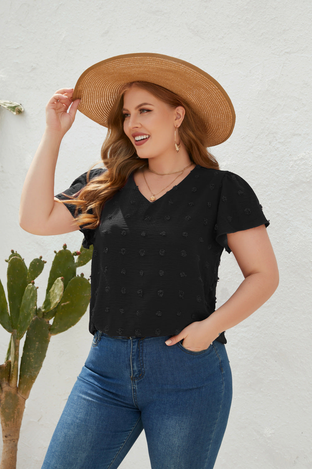 Plus Size Loose Fitting Casual T shirt Spring Summer Women Clothing V neck Fur Ball Short Sleeve Office Top