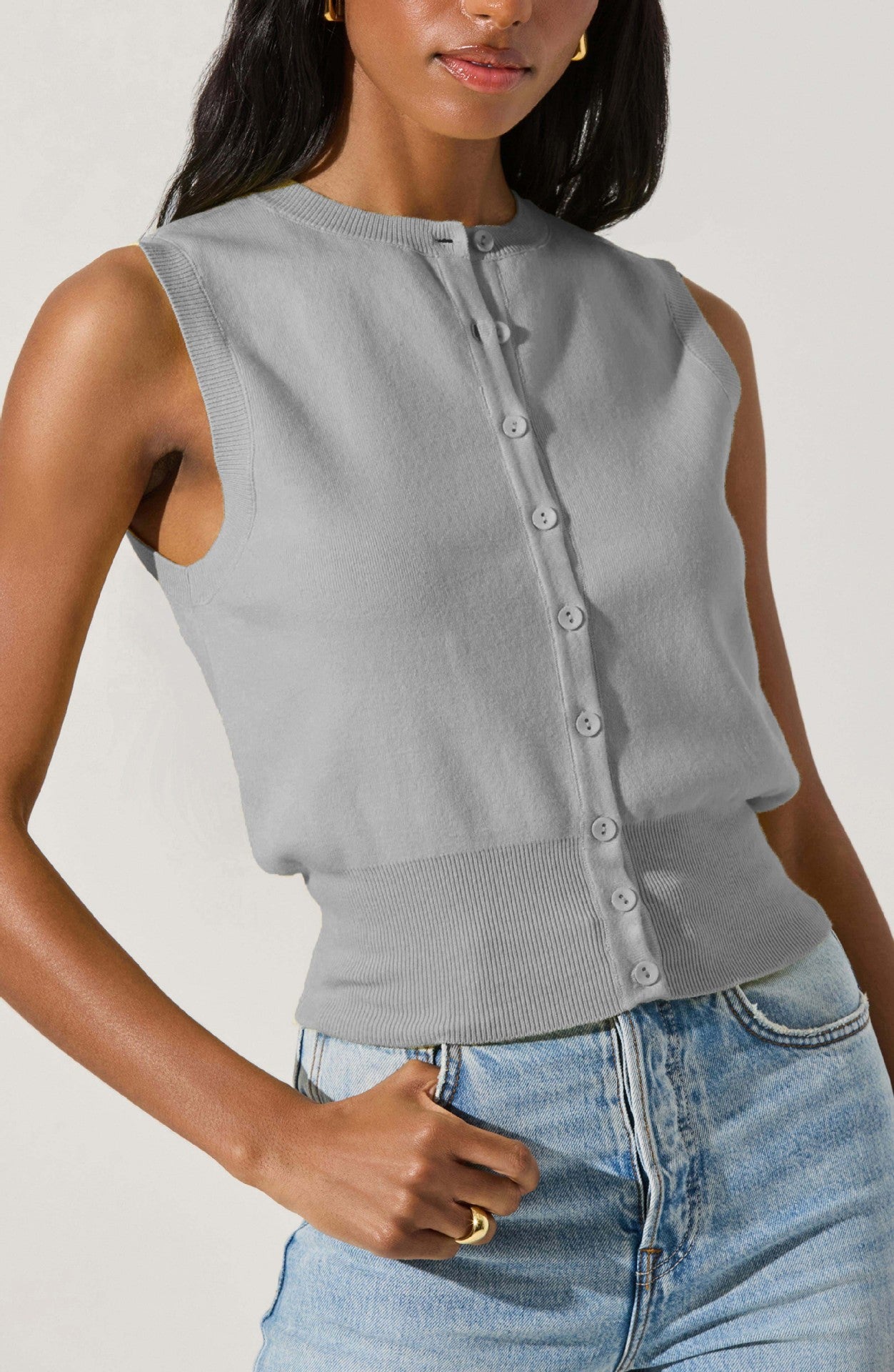Summer Knitted Top Women Sexy Sleeveless Outer Wear Button Vest Jacket Women
