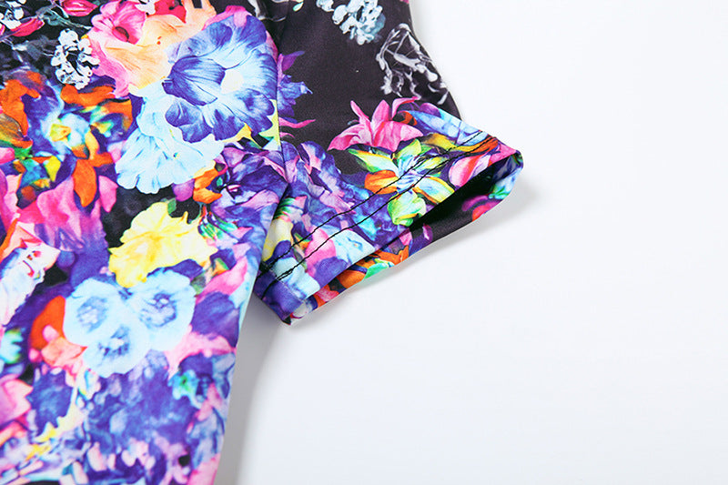 Spring Sexy Backless Skinny Personalized Printed Short Sleeved Jumpsuit Women Clothing