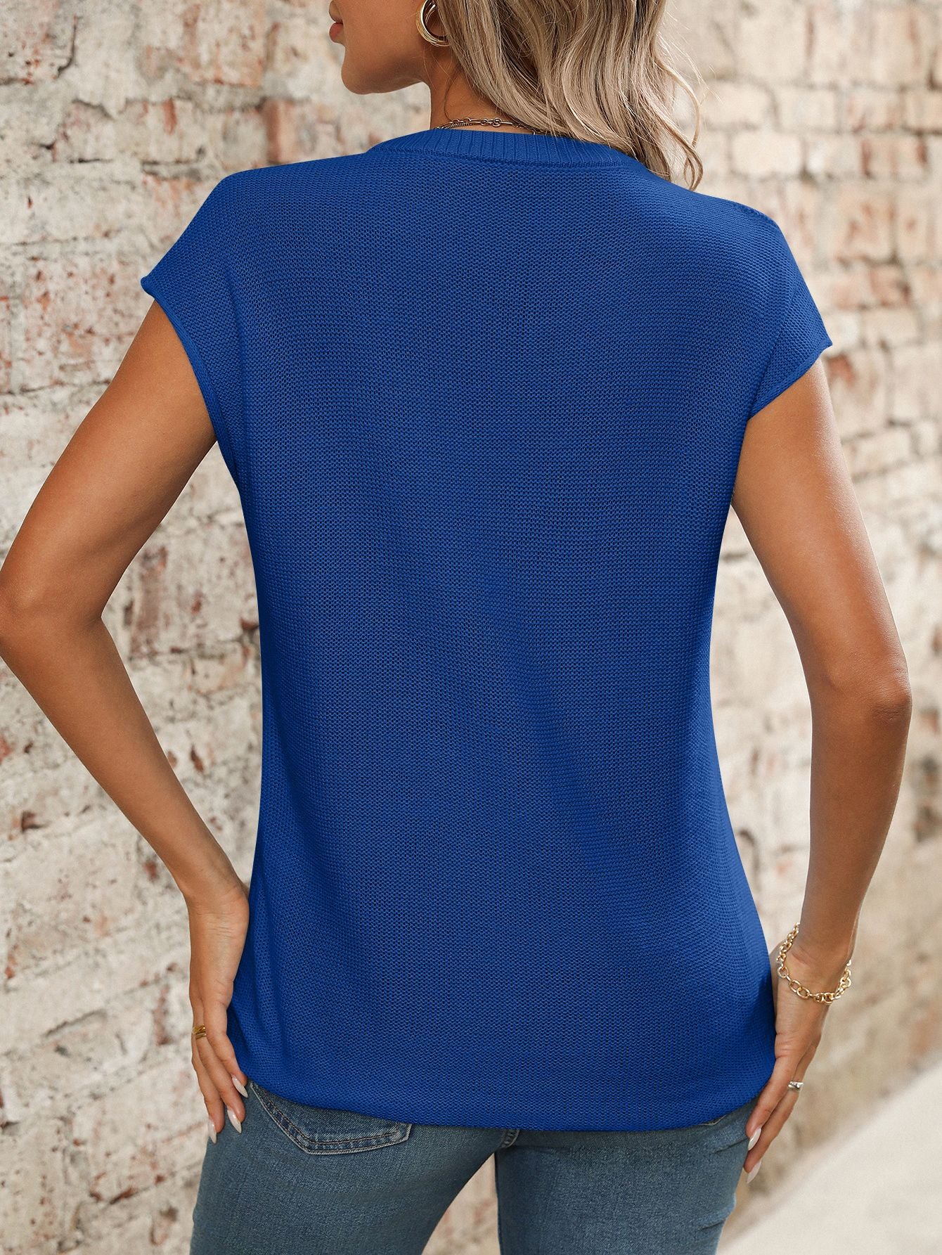 Summer Women Clothing V neck Top Knitted Thick Needle Casual Sweater