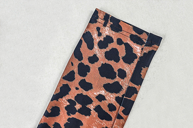 Personality Women Printed Wear Street Office Leopard Print Skinny Jumpsuit Short Sleeve Slim Jumpsuit